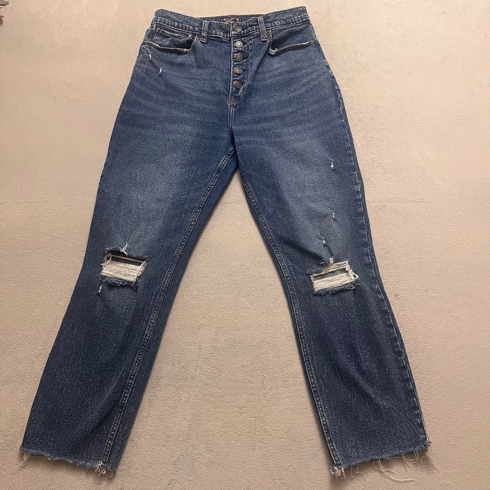 Abercrombie & Fitch Women's Ultra High Rise Mom Jean Button Fly Distressed Sz 29